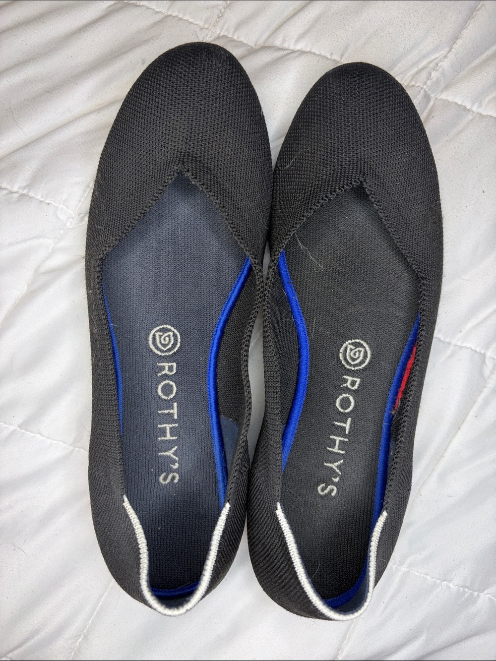 Rothy's Black Knit Slip-On Flats with Blue Lining